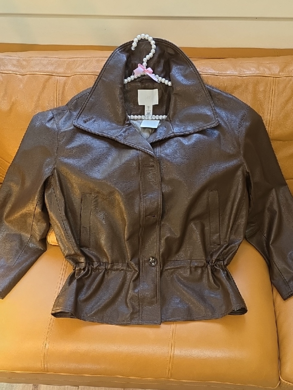 H&M Brown Faux Leather Button-Front Women's Jacket - Picture 8 of 14